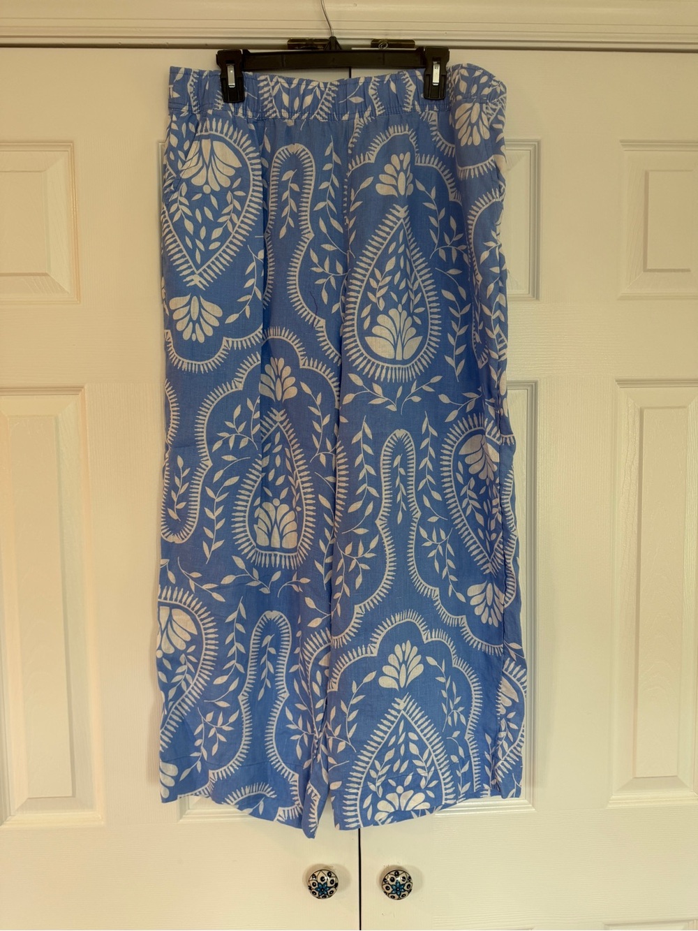 Joie Blue & White Paisley Wide Leg Linen Pants